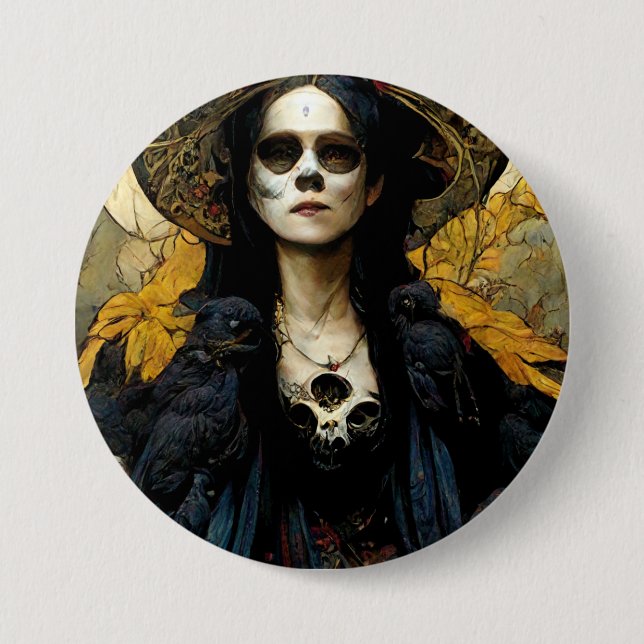 Raven Witch 3 Fantasy Horror Goth Gothic Button (Front)