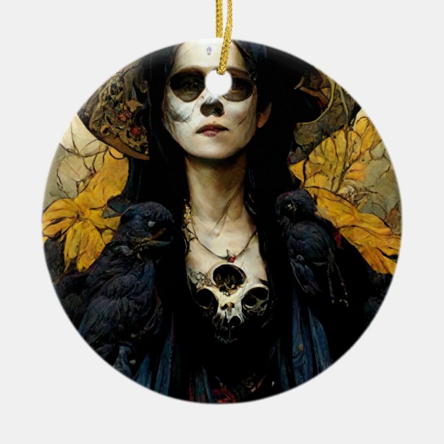 Raven Witch 3 Fantasy Horror Goth Gothic Ceramic Ornament (Front)