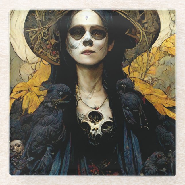 Raven Witch 3 Fantasy Horror Goth Gothic Glass Coaster (Front)