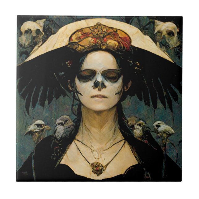 Raven Witch 4 Fantasy Horror Goth Gothic Ceramic Tile (Front)