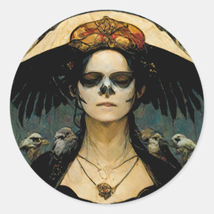 Raven Witch 4 Fantasy Horror Goth Gothic Classic Round Sticker