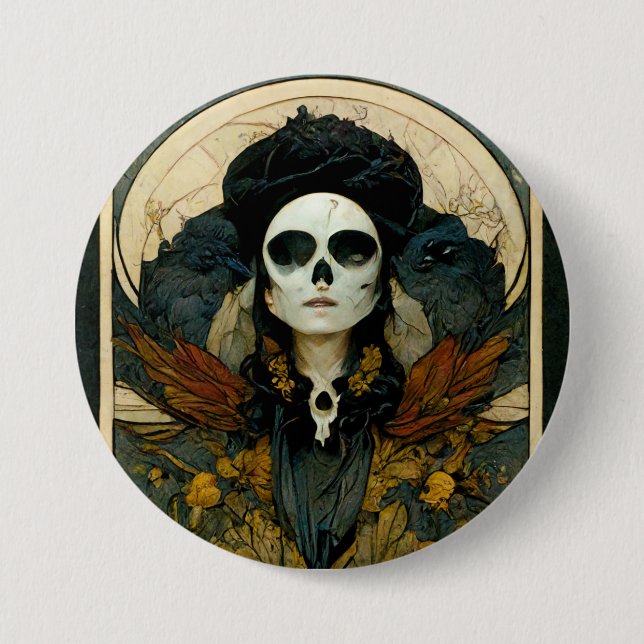 Raven Witch Fantasy Horror Goth Gothic Button (Front)