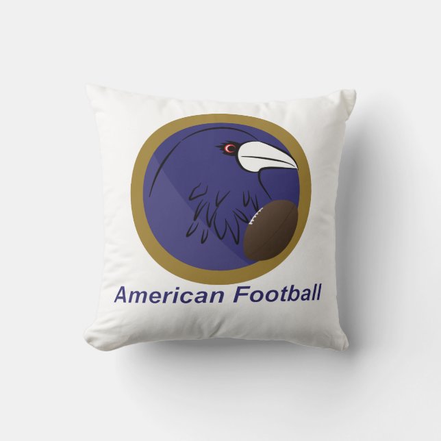 Raven with american football ball throw pillow (Front)
