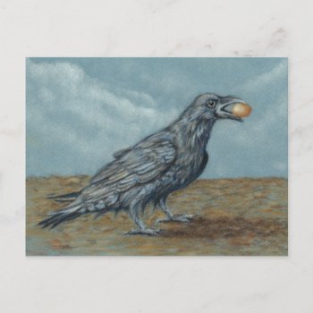 Raven With Egg In Beak Postcard by KMCoriginals at Zazzle