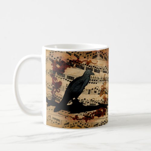Raven with Music Notes in Rustic Vintage Coffee Mug