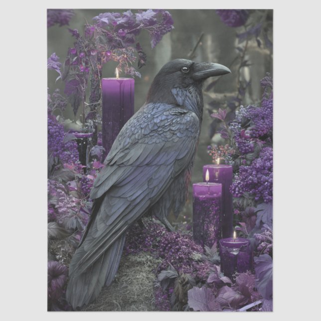 Raven with Purple Candles in Enchanted Forest Tissue Paper (Front)