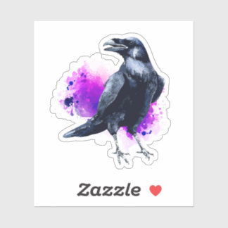 Raven With Purple Watercolor Splash Background Sticker