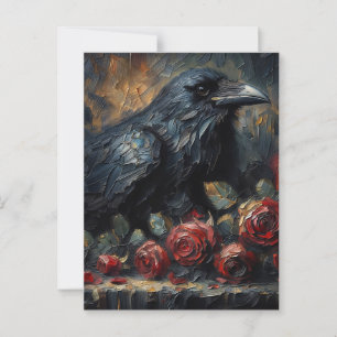 Raven With Red Roses Gothic Art Postcard