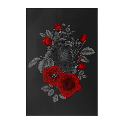 Raven with the key and roses acrylic print