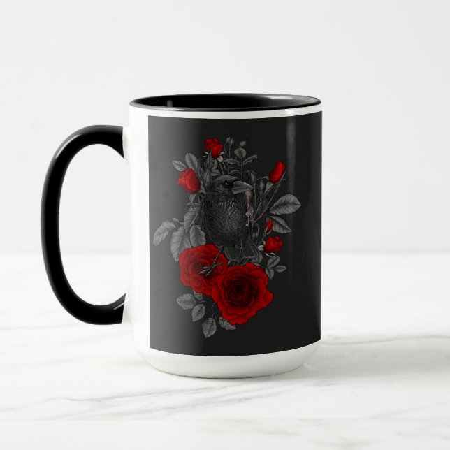Raven with the key and roses mug (Left)