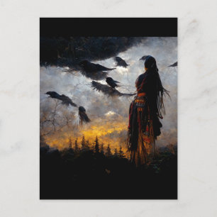 Raven woman postcard