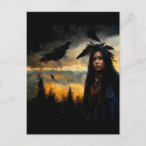 Raven woman  postcard