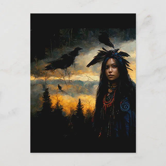 Raven woman postcard | Zazzle