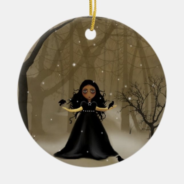 Raven Wood Christmas Ceramic Ornament (Front)