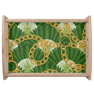 Ravenala & Gold Chains: Vintage Elegance Serving Tray