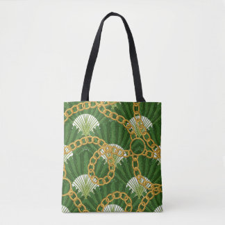 Ravenala & Gold Chains: Vintage Elegance Tote Bag