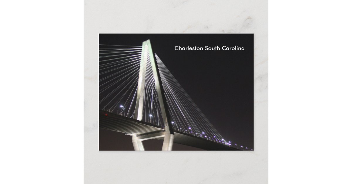 Ravenel Bridge at Night, Charleston SC, postcard Zazzle