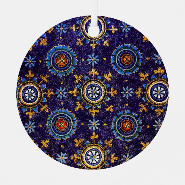 RAVENNA BYZANTINE MOSAICS,STARS,BLUE STARRY NIGHT METAL ORNAMENT (Front)