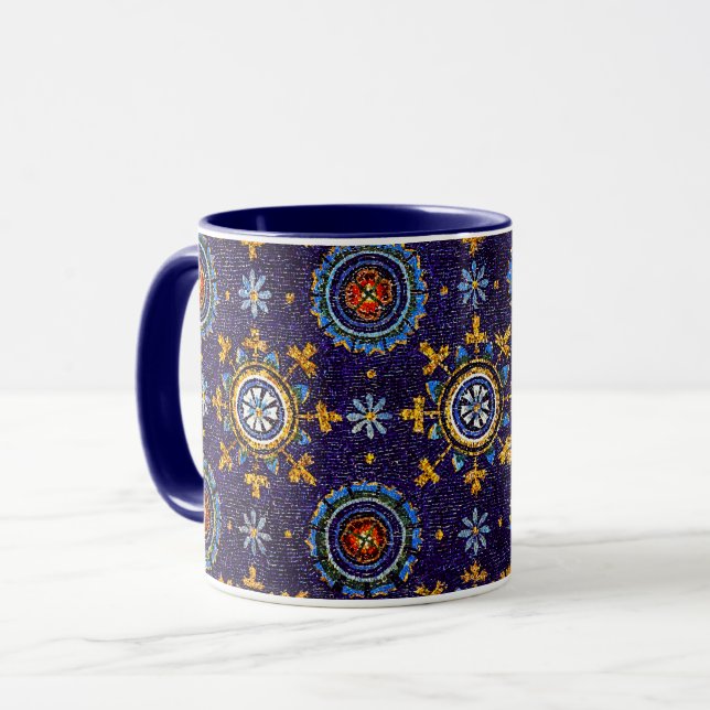 RAVENNA BYZANTINE MOSAICS,STARS,BLUE STARRY NIGHT MUG (Front Left)