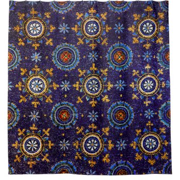 Ravenna Byzantine Mosaics Stars Blue Starry Night Shower Curtain by bulgan_lumini at Zazzle
