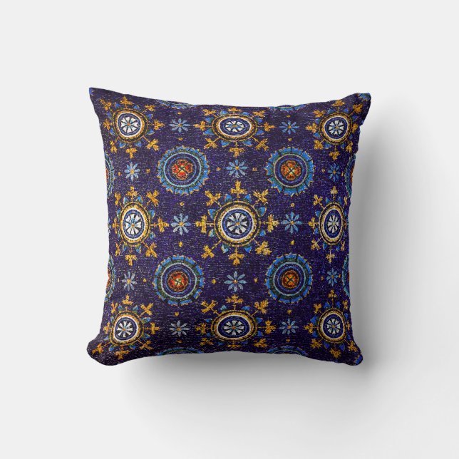 RAVENNA BYZANTINE MOSAICS,STARS,BLUE STARRY NIGHT THROW PILLOW (Front)