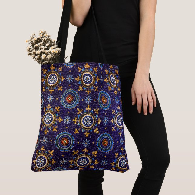 RAVENNA BYZANTINE MOSAICS,STARS,BLUE STARRY NIGHT TOTE BAG (Close Up)