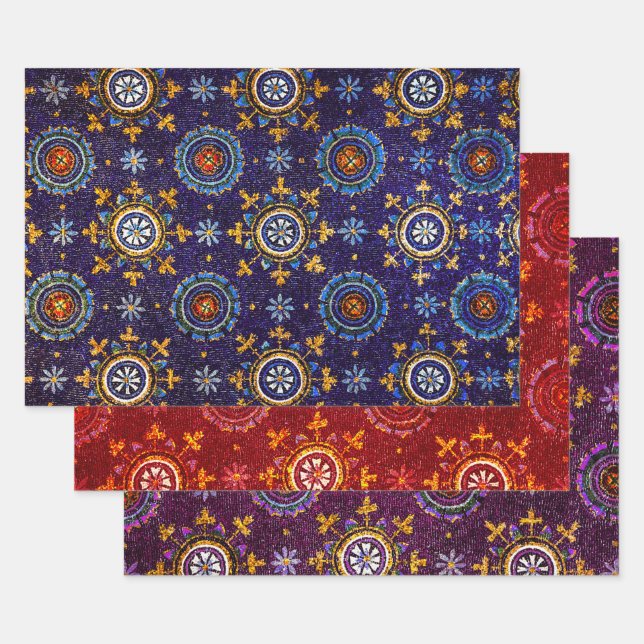 RAVENNA BYZANTINE MOSAICS,STARS,BLUE STARRY NIGHT WRAPPING PAPER SHEETS (Set)