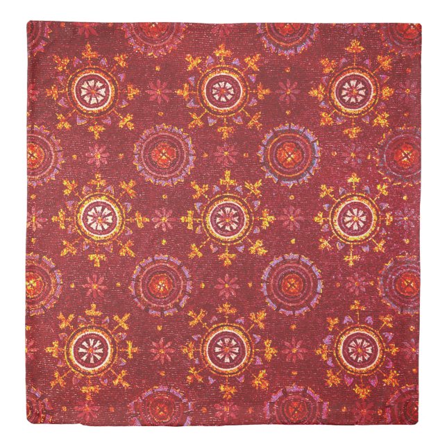 RAVENNA BYZANTINE MOSAICS,STARS,RED STARRY NIGHT DUVET COVER (Front)