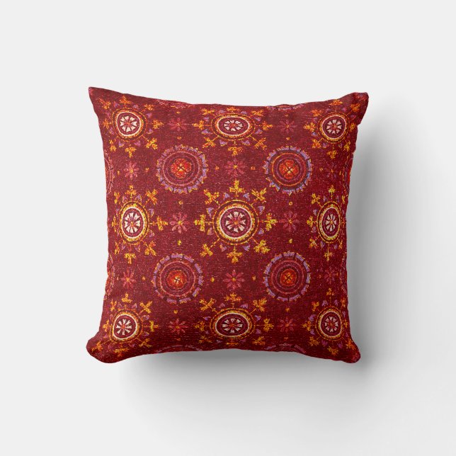 RAVENNA BYZANTINE MOSAICS,STARS,RED STARRY NIGHT THROW PILLOW (Front)