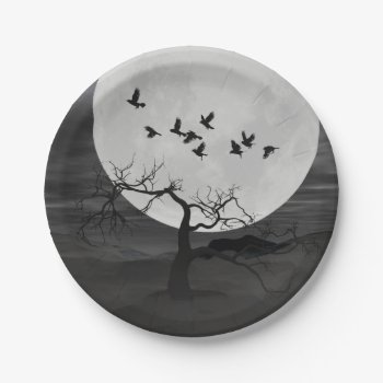 Ravens Against The Full Moon Paper Plates by SlightlyFantastical at Zazzle
