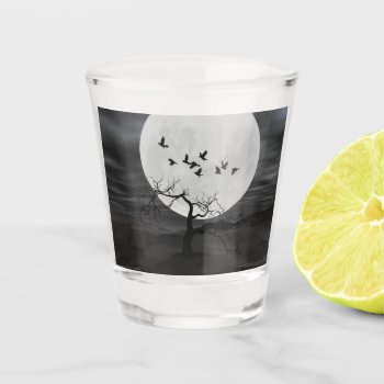 Ravens Against The Full Moon Shot Glass by SlightlyFantastical at Zazzle
