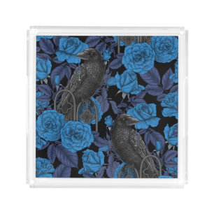 Ravens and blue roses acrylic tray