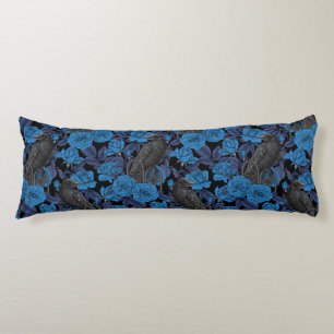 Ravens and  blue roses body pillow