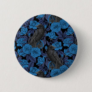 Ravens and blue roses button