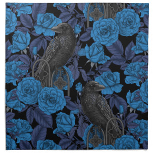 Ravens and blue roses cloth napkin