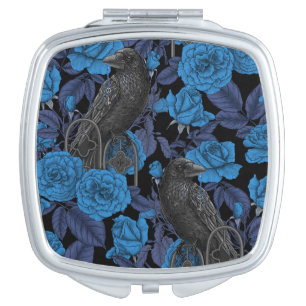 Ravens and blue roses compact mirror