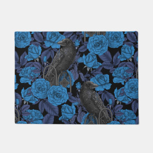 Ravens and  blue roses doormat