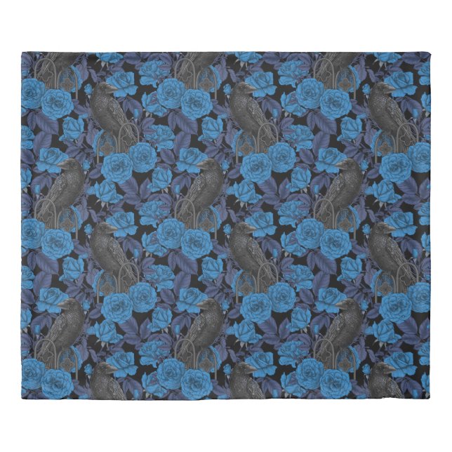Ravens and  blue roses duvet cover (Front)