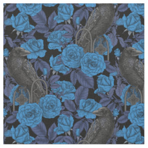 Ravens and  blue roses fabric