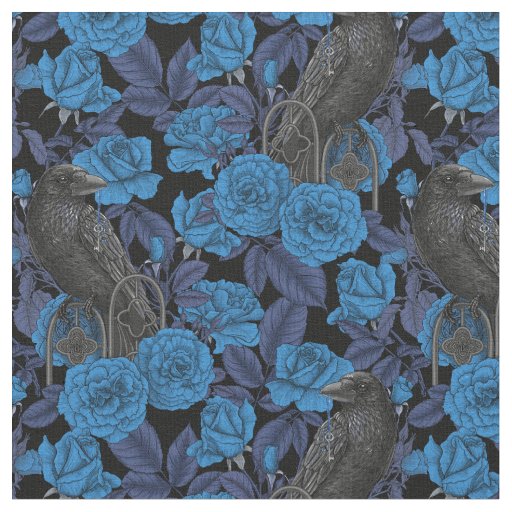 Ravens and  blue roses fabric