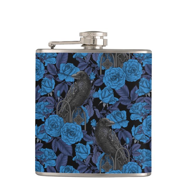 Ravens and  blue roses flask (Front)