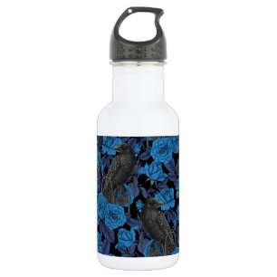 Ravens and blue roses stainless steel water bottle