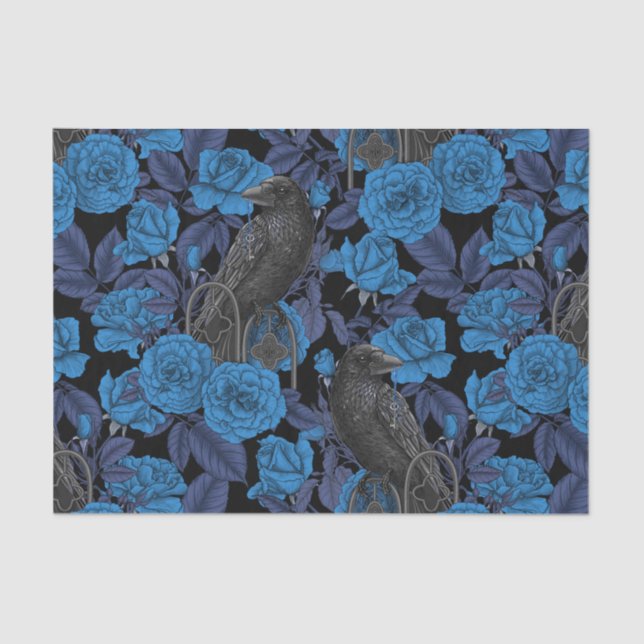 Ravens and  blue roses tissue paper (Front)