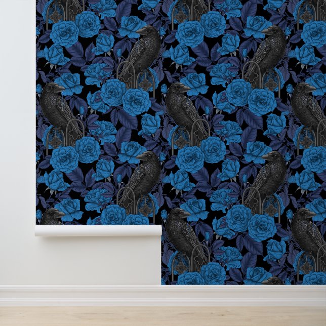 Ravens and  blue roses wallpaper  (Application)