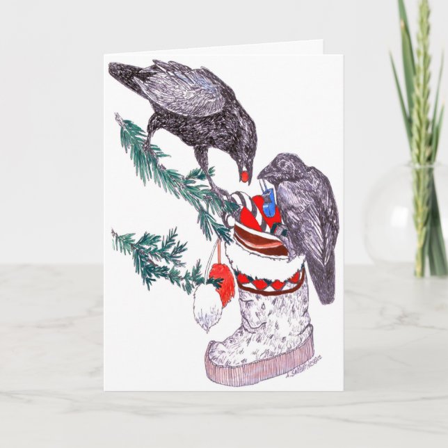 Ravens and Mukluk Alaska Wildlife Christmas Card (Front)