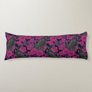 Ravens and pink roses body pillow