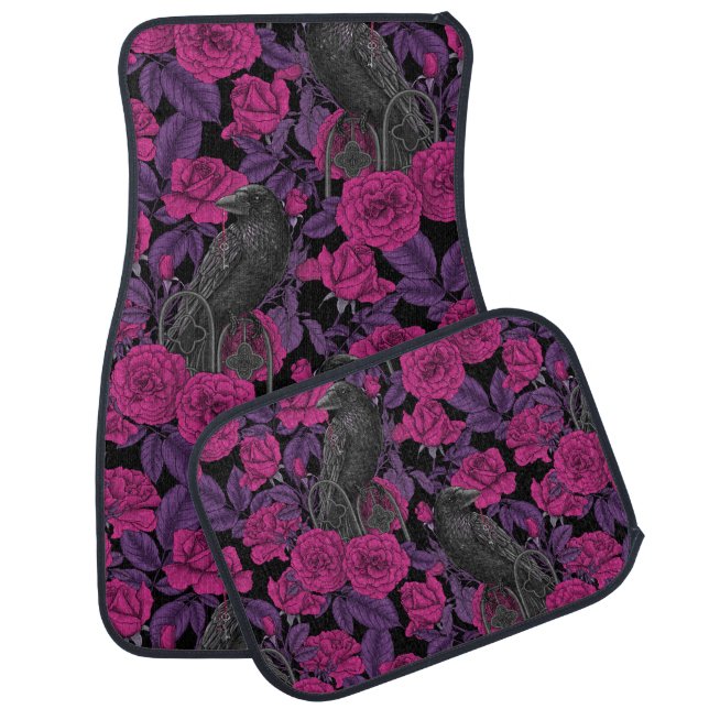 Ravens and pink roses car floor mat (Set)