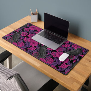 Ravens and pink roses desk mat