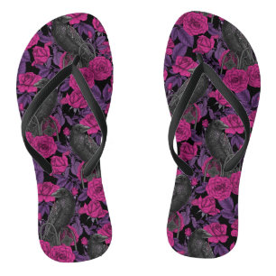 Ravens and pink roses flip flops