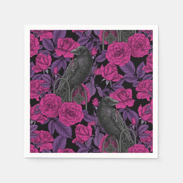 Ravens and pink roses napkins (Front)